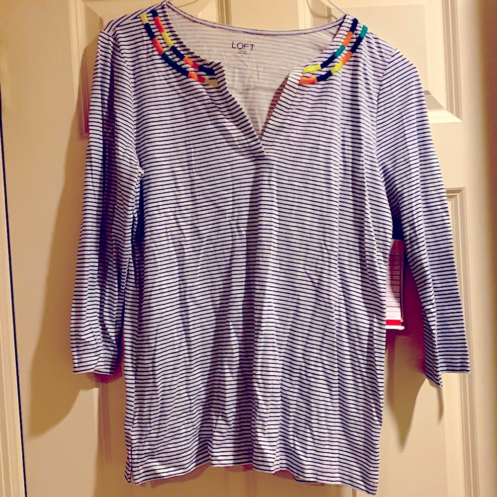 NEW -- LOFT Blue and White Striped Top -- Medium